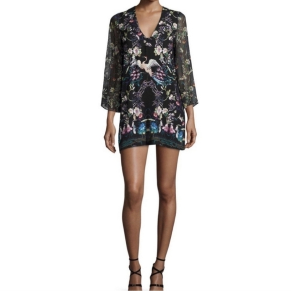 ALICE + OLIVIA Zia mythical garden kaftan crane bird floral print dress - Picture 2 of 15